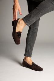 Mocassin en velours côtelé marron