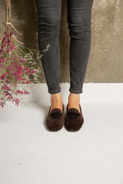 Mocassin en velours côtelé marron