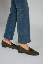 Mocassin en velours côtelé vert