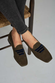 Mocassin en velours côtelé vert