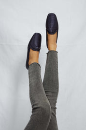Mocassins NY bleu océan métallisé