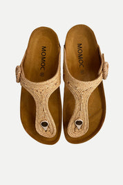 Momoc Altea natural raffia thong sandal pair top view cork platform zero waste Spain | Momoc Shoes