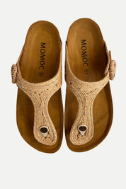 Momoc Altea natural raffia thong sandal pair top view cork platform zero waste Spain | Momoc Shoes