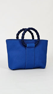 Momoc Tabarca cobalt blue cotton handbag braided handles front view handmade Spain | Momoc Shoes