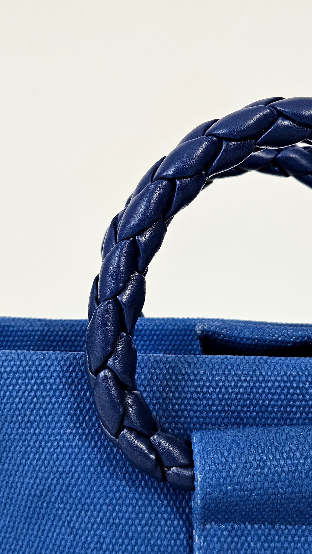 Momoc Tabarca cobalt blue cotton bag braided handles side view handmade Spain | Momoc Shoes Spain