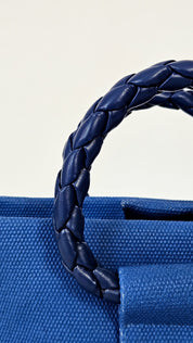 Momoc Tabarca cobalt blue cotton bag braided handles side view handmade Spain | Momoc Shoes Spain