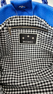 Momoc Tabarca handbag interior gingham cotton lining brand label detail | Momoc Shoes