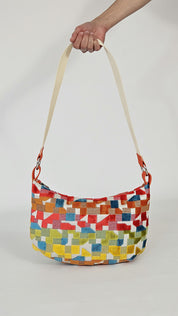 Momoc Frigiliana Mosaic hobo bag colourful mosaic print held by hand handmade Spain | Momoc Shoes