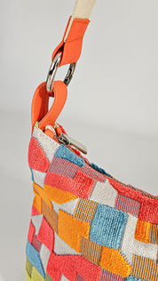 Momoc Frigiliana Mosaic hobo bag side view orange terracotta hardware detail vegan | Momoc Shoes Spain