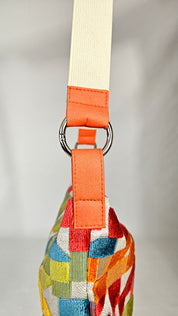 Momoc Frigiliana Mosaic hobo bag close up adjustable strap silver hardware artisan | Momoc Shoes