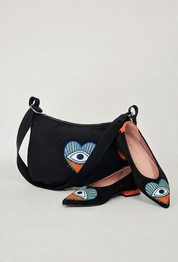 Momoc A Glance Hobo black handbag with matching ballet flats styled complete set embroidery | Momoc Shoes Spain