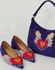 Momoc Te Recuerdo violet handbag and ballet flats set styled sacred heart embroidery collection Spain | Momoc Shoes Spain