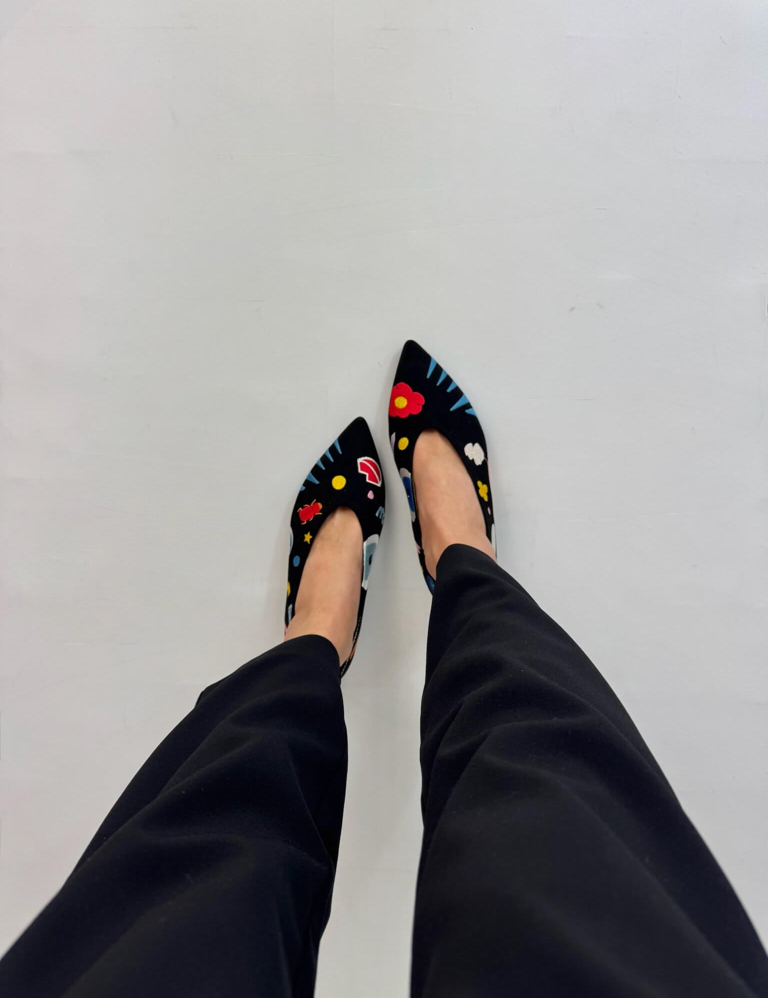 Momoc A New Universe ballet flats worn black trousers side view artisan embroidery | Momoc Shoes