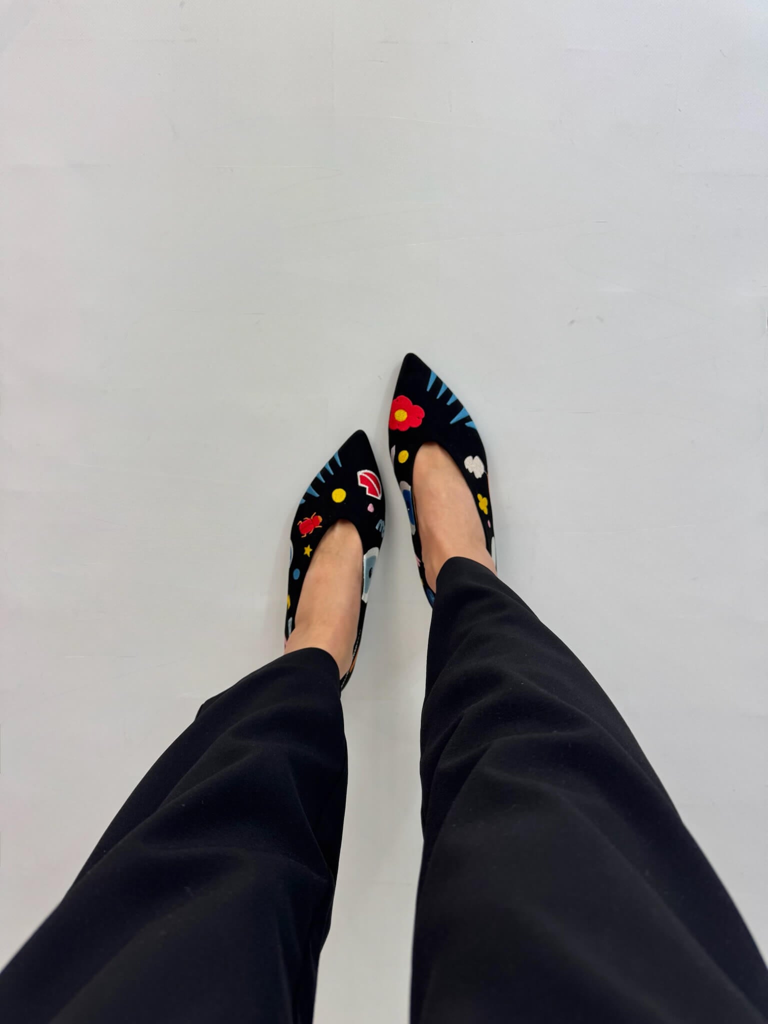Momoc A New Universe ballet flats worn black trousers side view artisan embroidery | Momoc Shoes