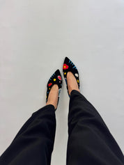 Momoc A New Universe ballet flats worn black trousers side view artisan embroidery | Momoc Shoes