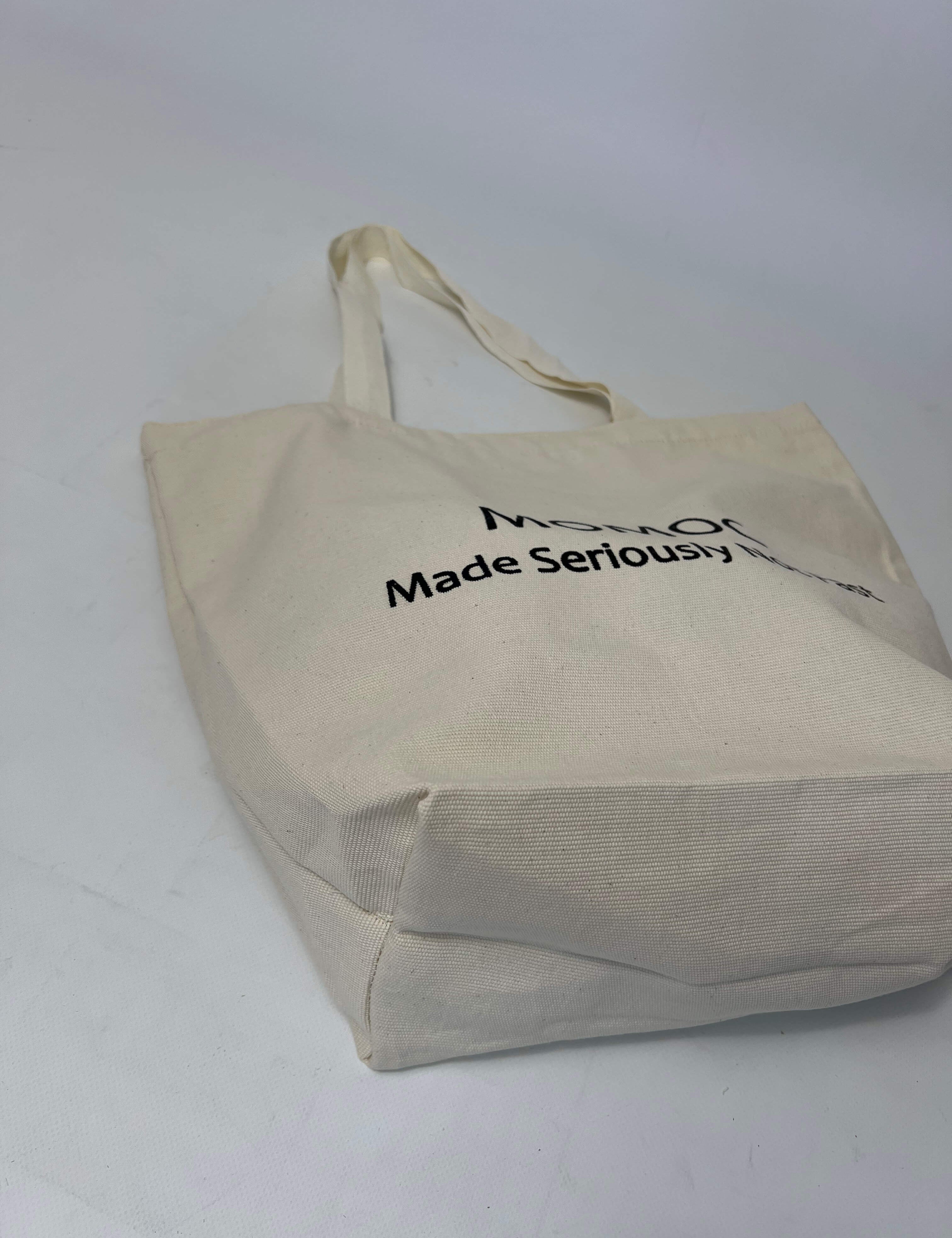 Momoc Seriously Not Fast canvas tote bag side angle view 17cm gusset upcycled cotton Spain | Momoc Shoes Spain