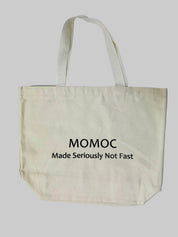 Momoc Seriously Not Fast natural cotton canvas tote bag top view manifesto print handmade Spain | Momoc Shoes