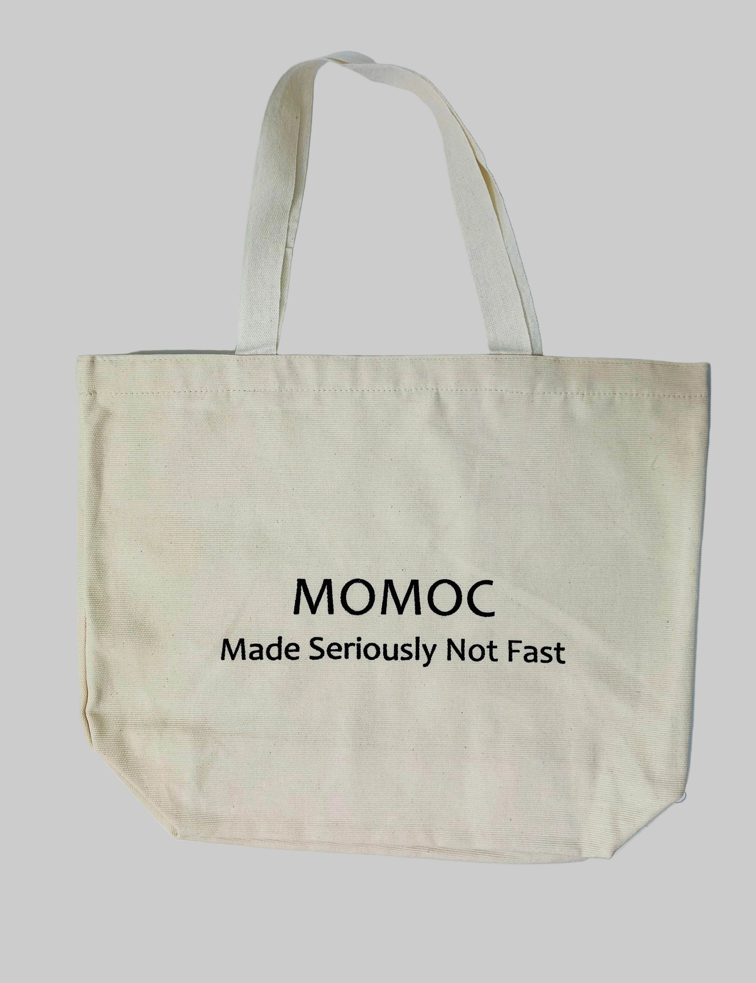 Momoc Seriously Not Fast natural cotton canvas tote bag top view manifesto print handmade Spain | Momoc Shoes
