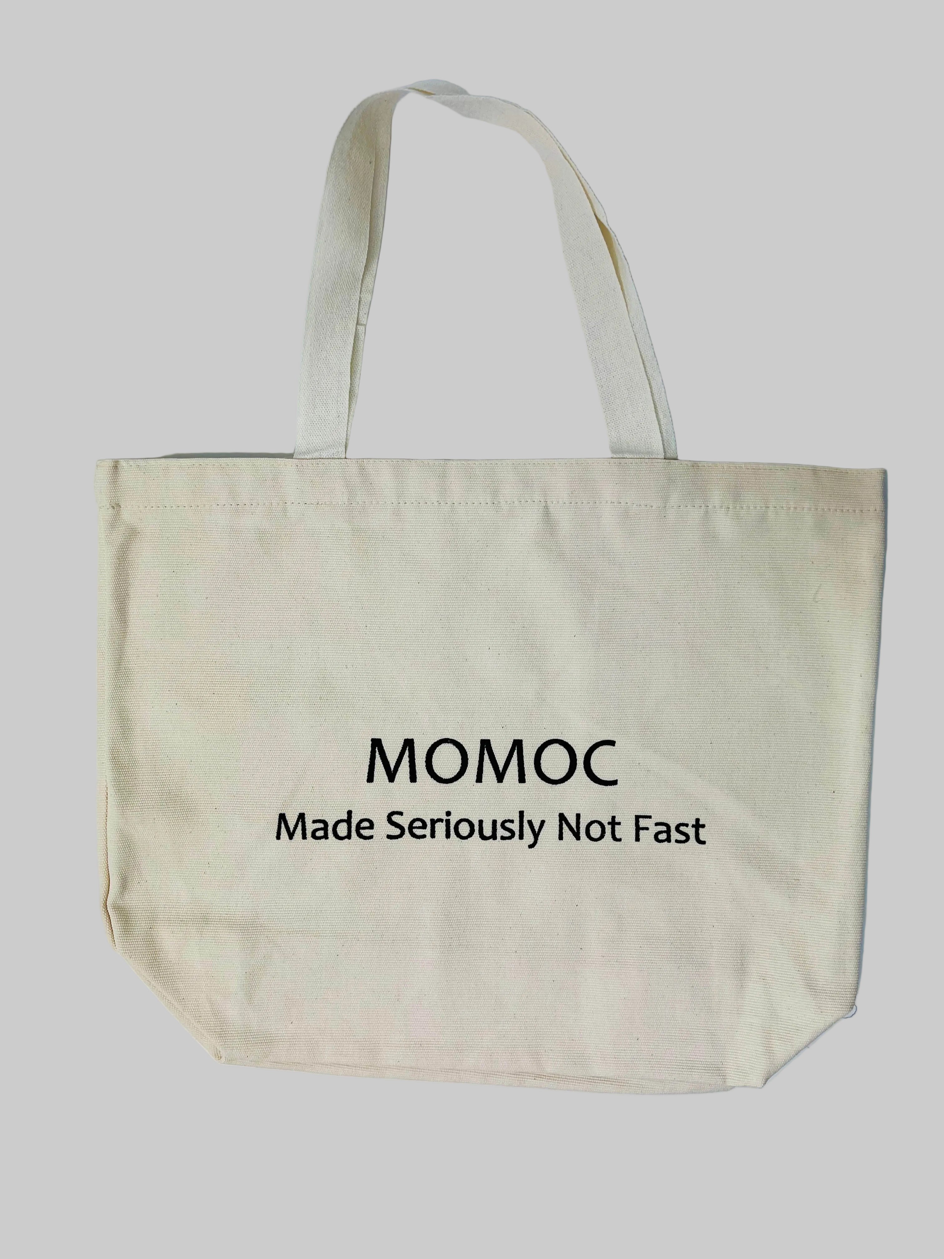 Momoc Seriously Not Fast natural cotton canvas tote bag top view manifesto print handmade Spain | Momoc Shoes