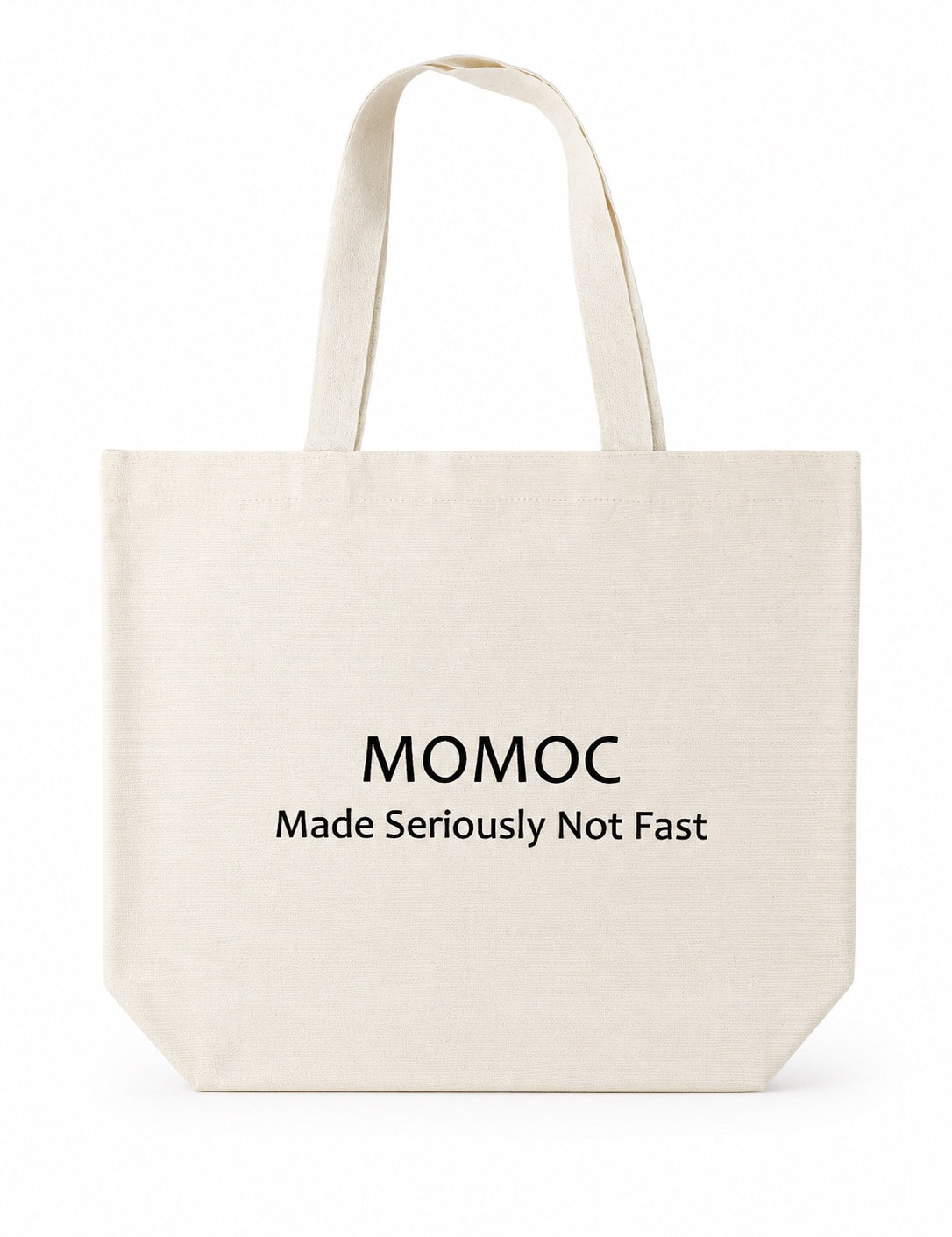 Momoc Seriously Not Fast natural cotton canvas tote bag top view manifesto print handmade Spain | Momoc Shoes