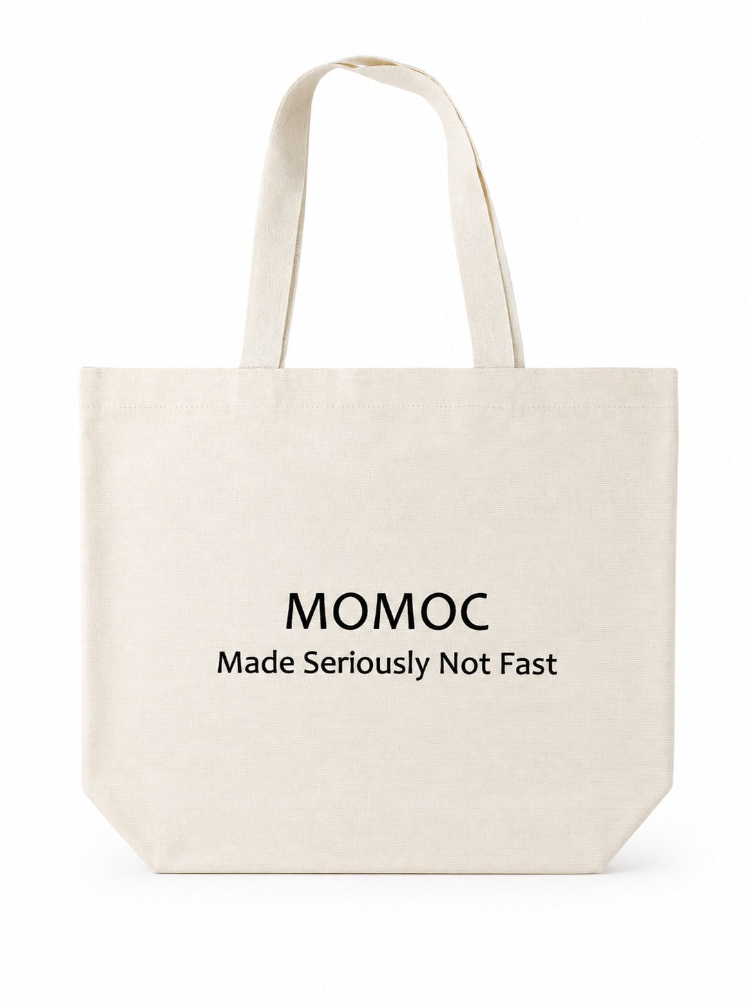 Momoc Seriously Not Fast natural cotton canvas tote bag top view manifesto print handmade Spain | Momoc Shoes