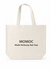 Momoc Seriously Not Fast natural cotton canvas tote bag top view manifesto print handmade Spain | Momoc Shoes