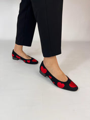 Red Heart flats side view feet walking | Momoc Shoes