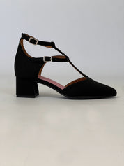 Momoc Bambu Negro black bamboo midi heel side view black | Momoc Shoes Spain
