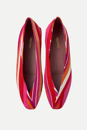 Momoc Gallarate multicolor striped ballet flat pair top view pink orange white diagonal stripes | Momoc Shoes