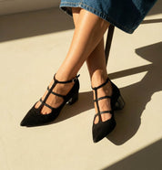 Black midi heel women detail | Momoc Shoes Spain