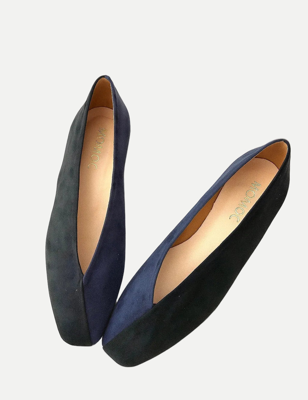 Two-tone black navy ballet flats flat lay detail | Momoc Shoes