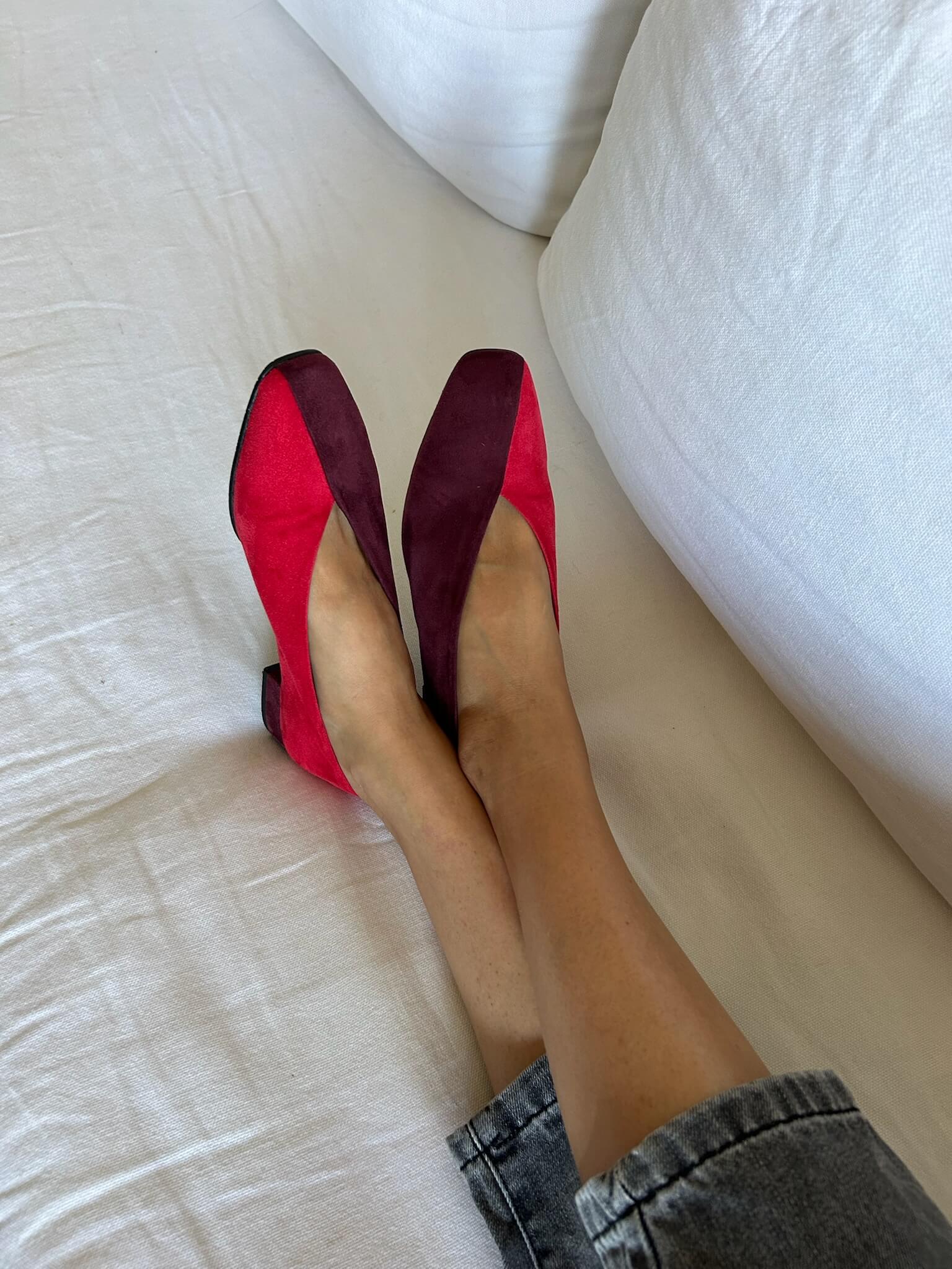Ballerines bicolores rouge/bordeaux
