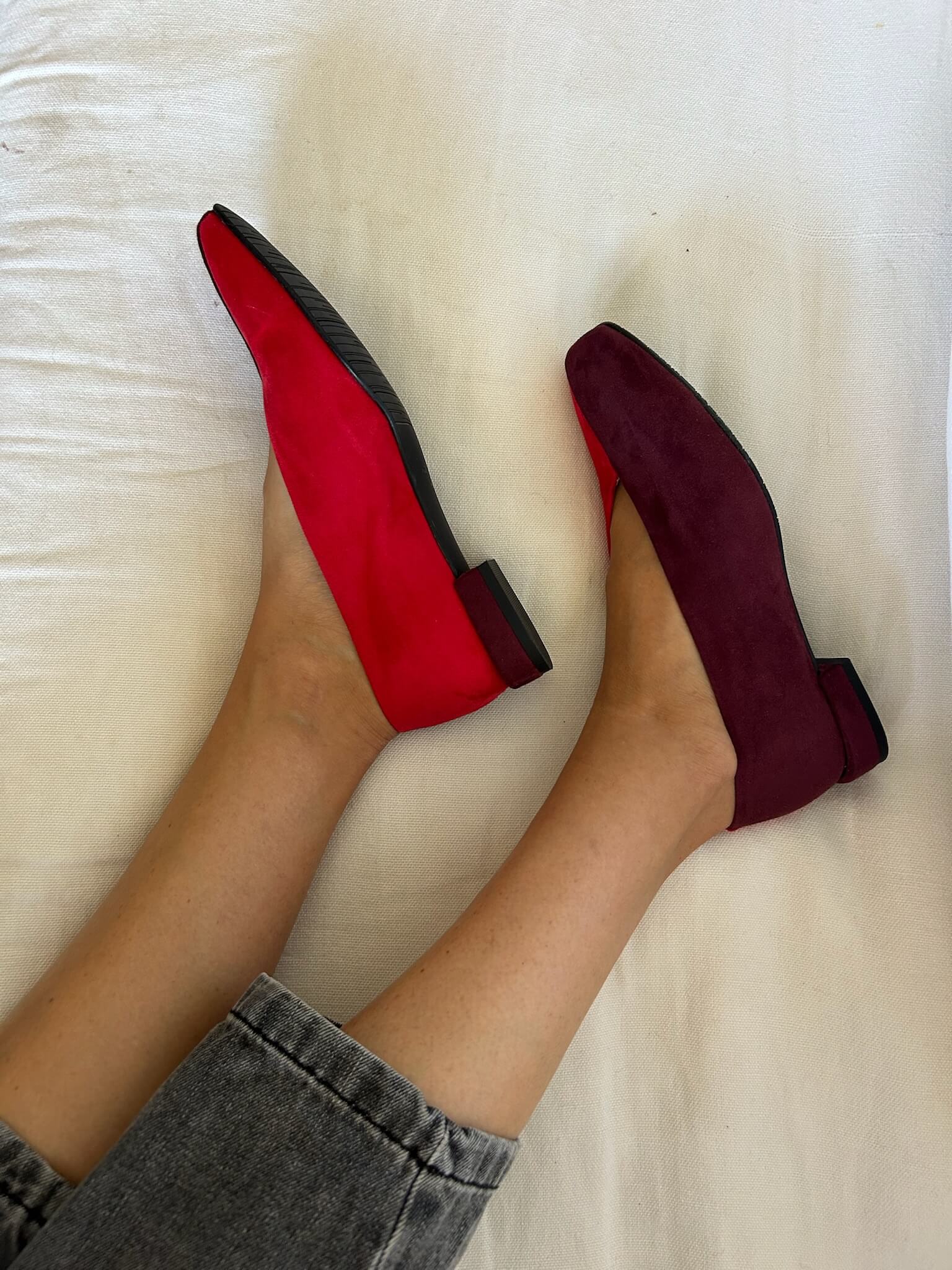 Ballerines bicolores rouge/bordeaux
