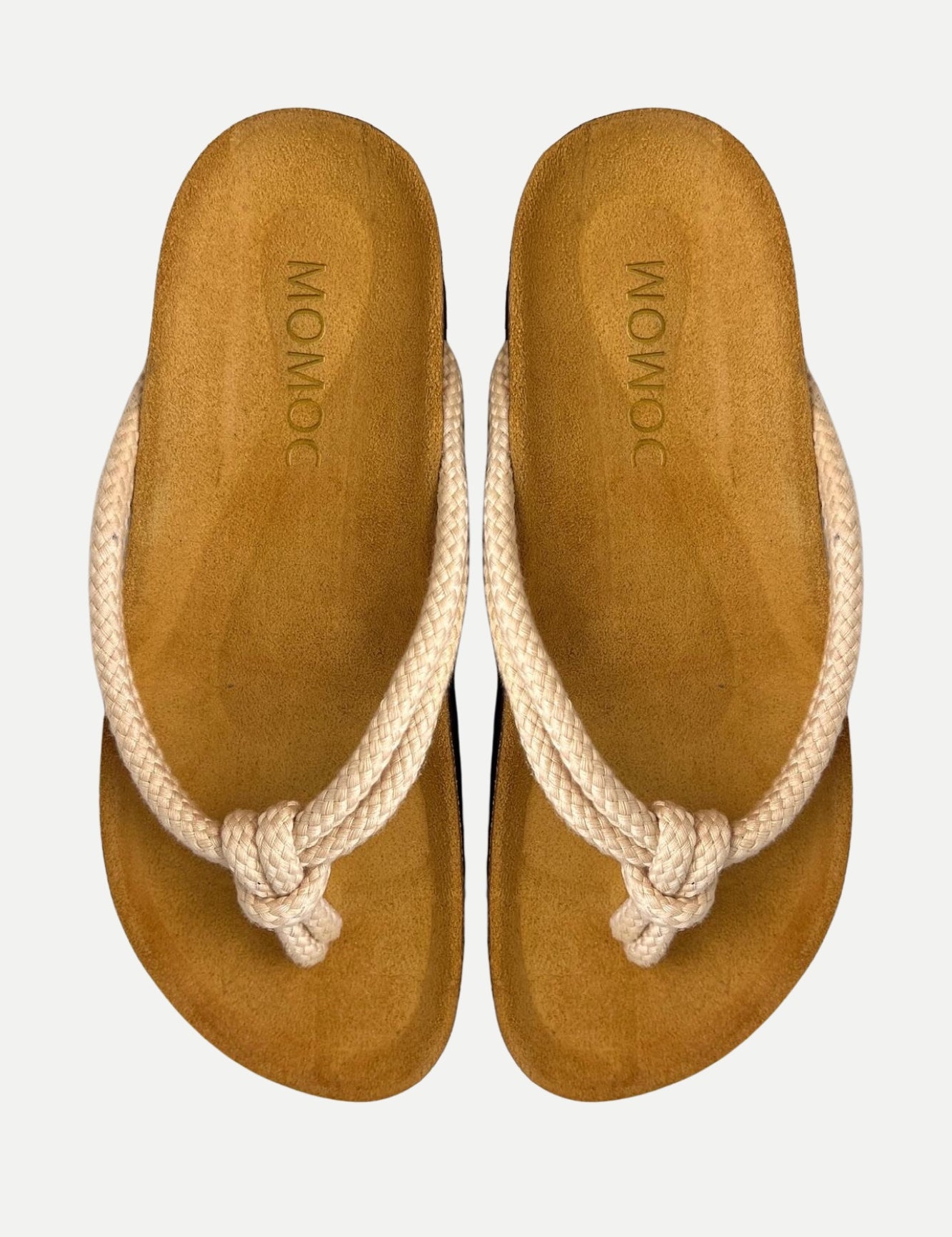 Momoc Javea natural cotton rope flip flop sandal pair top view cork platform handmade Spain | Momoc Shoes