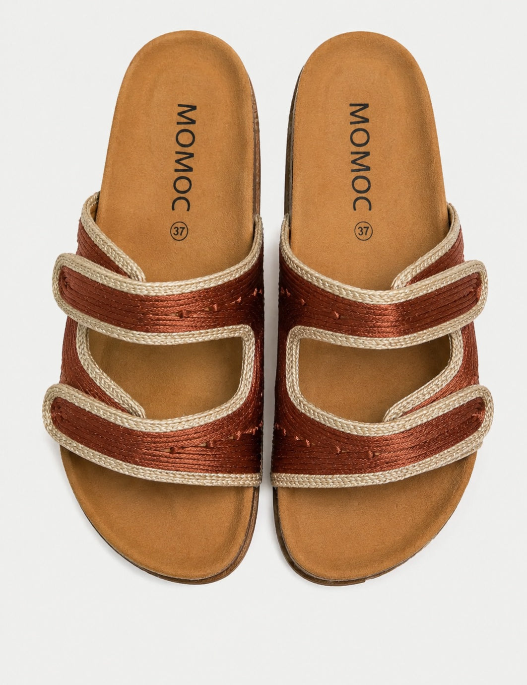 Momoc Biar terracotta braided cord sandals top view natural jute edging cork platform zero waste Spain | Momoc Shoes