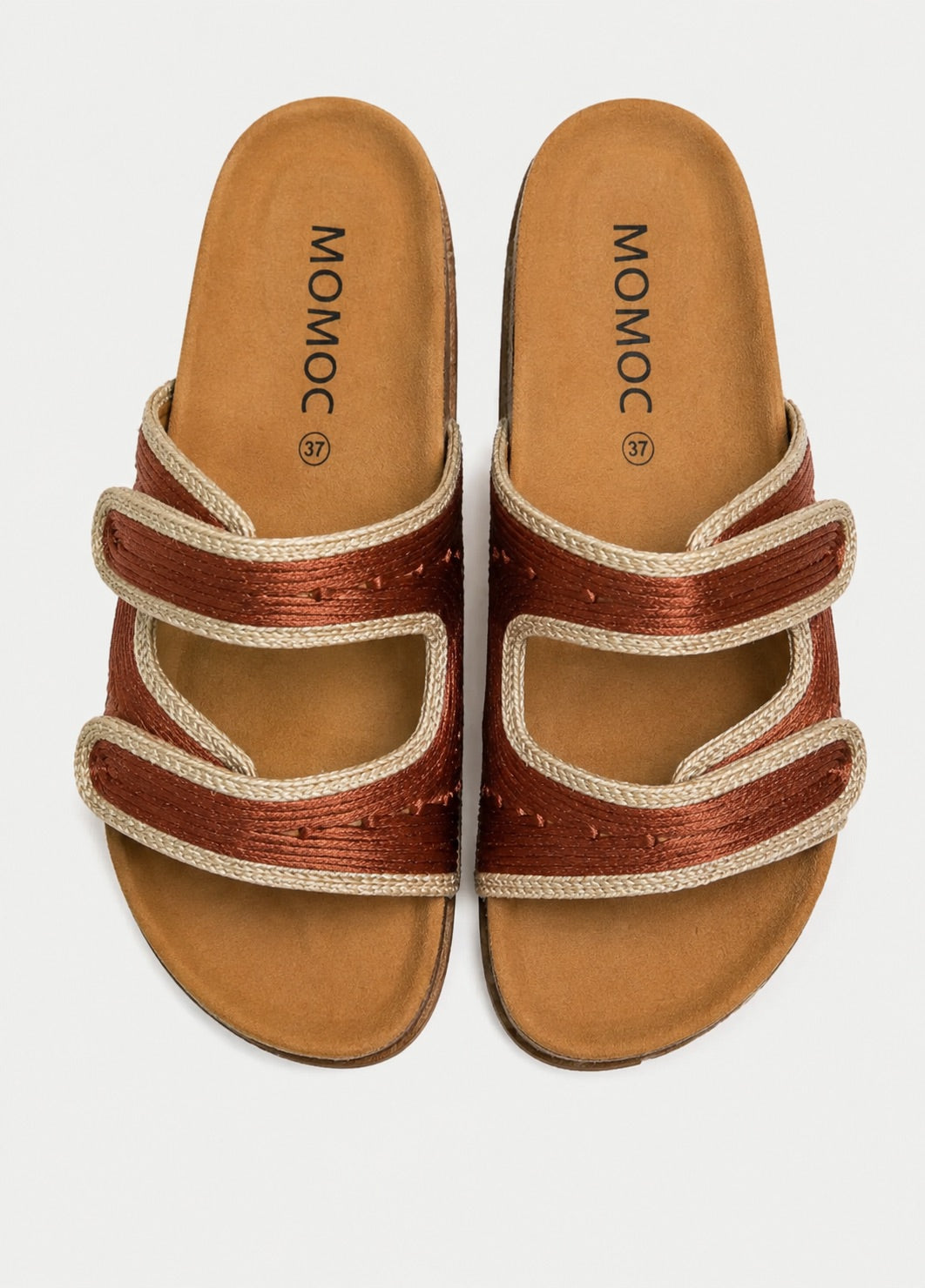Momoc Biar terracotta braided cord sandals top view natural jute edging cork platform zero waste Spain | Momoc Shoes