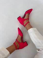Momoc Bambu Rosa midi heel worn side profile white trousers 4.5cm heel | Momoc Shoes