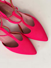 Momoc Bambu Rosa midi heel pair side view pink bamboo fabric pointed toe Spain | Momoc Shoes