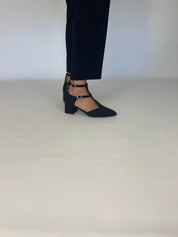 Momoc Bambu Negro black bamboo fabric heel side profile black trousers 4.5cm | Momoc Shoes