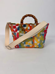Momoc Frigiliana Mosaic Bamboo bag side view ecru adjustable shoulder strap vegan Spain | Momoc Shoes Spain