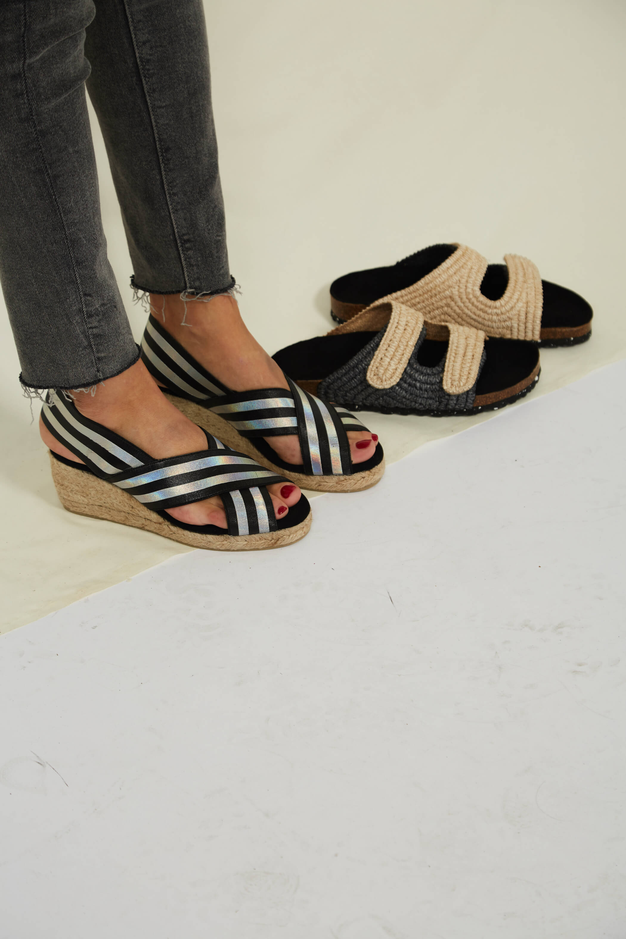 Sandales en jute élastique métallisé végétaliennes