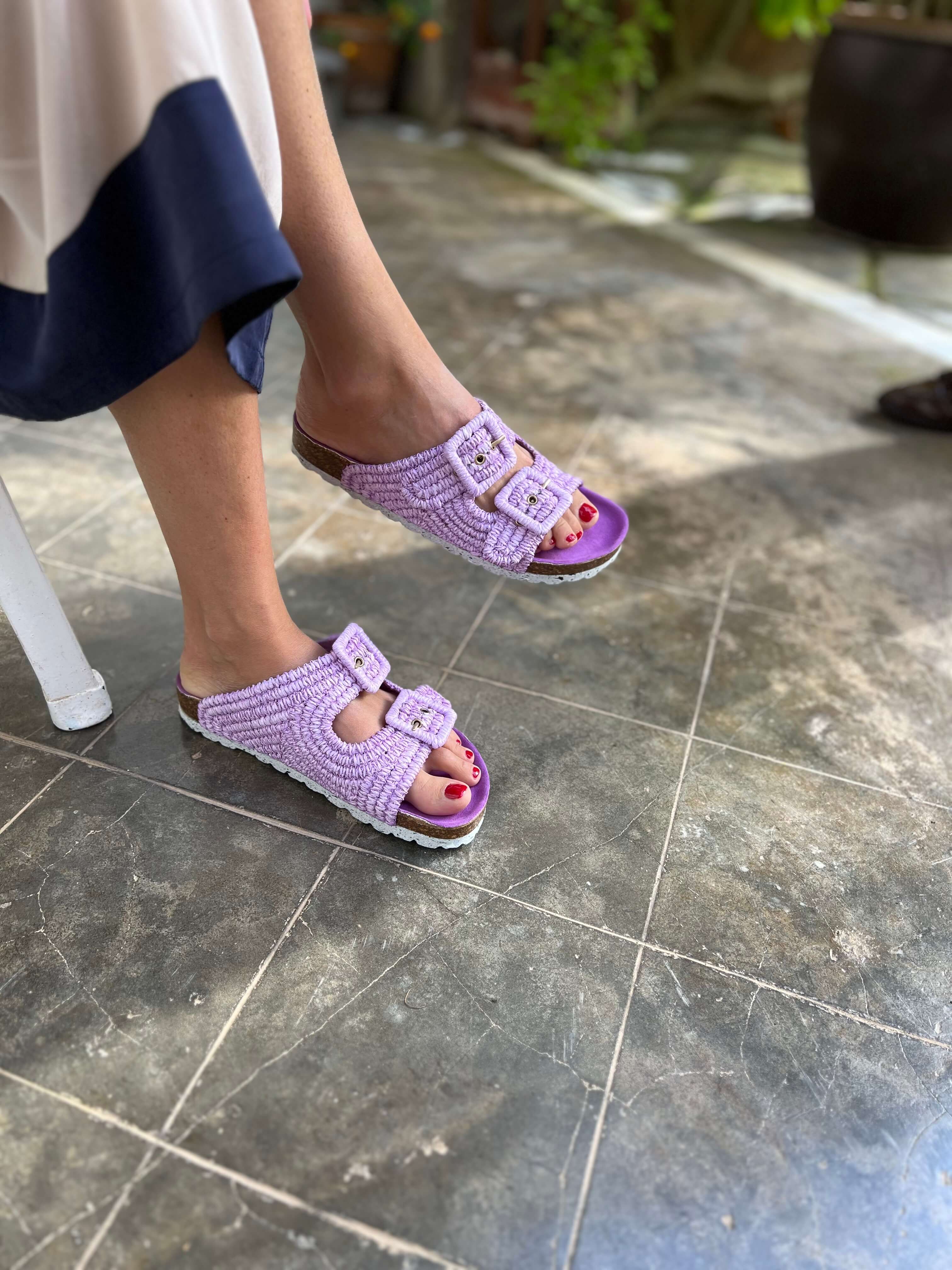 Trujillo Sandals — Purple Natural Raffia Sandals Handmade in Spain