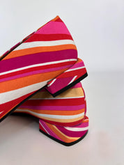 Momoc Gallarate multicolor diagonal stripe flat pair stacked side detail recycled sole | Momoc Shoes