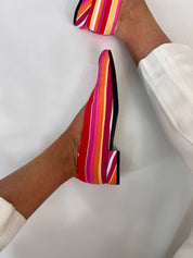 Momoc Gallarate striped flat hand holding shoe square toe detail close up | Momoc Shoes