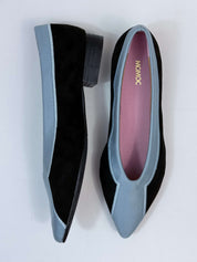 Momoc Coral Reef Blue ballet flats side profile view black velvet sky blue seaweed detail handmade Spain | Momoc Shoes