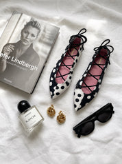 Momoc Carmen polka dot ballet flats styled magazine perfume sunglasses lifestyle editorial | Momoc Shoes Spain