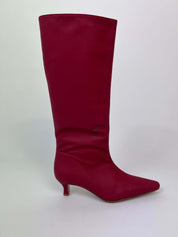 Momoc Rioja burgundy tall boots side view microfibre knee high semi-square toe handmade Portugal | Momoc Shoes