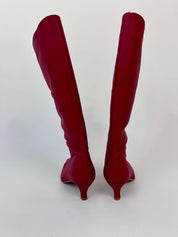 Momoc Rioja burgundy tall boots back view heel detail covered heel artisan handmade Portugal | Momoc Shoes Spain