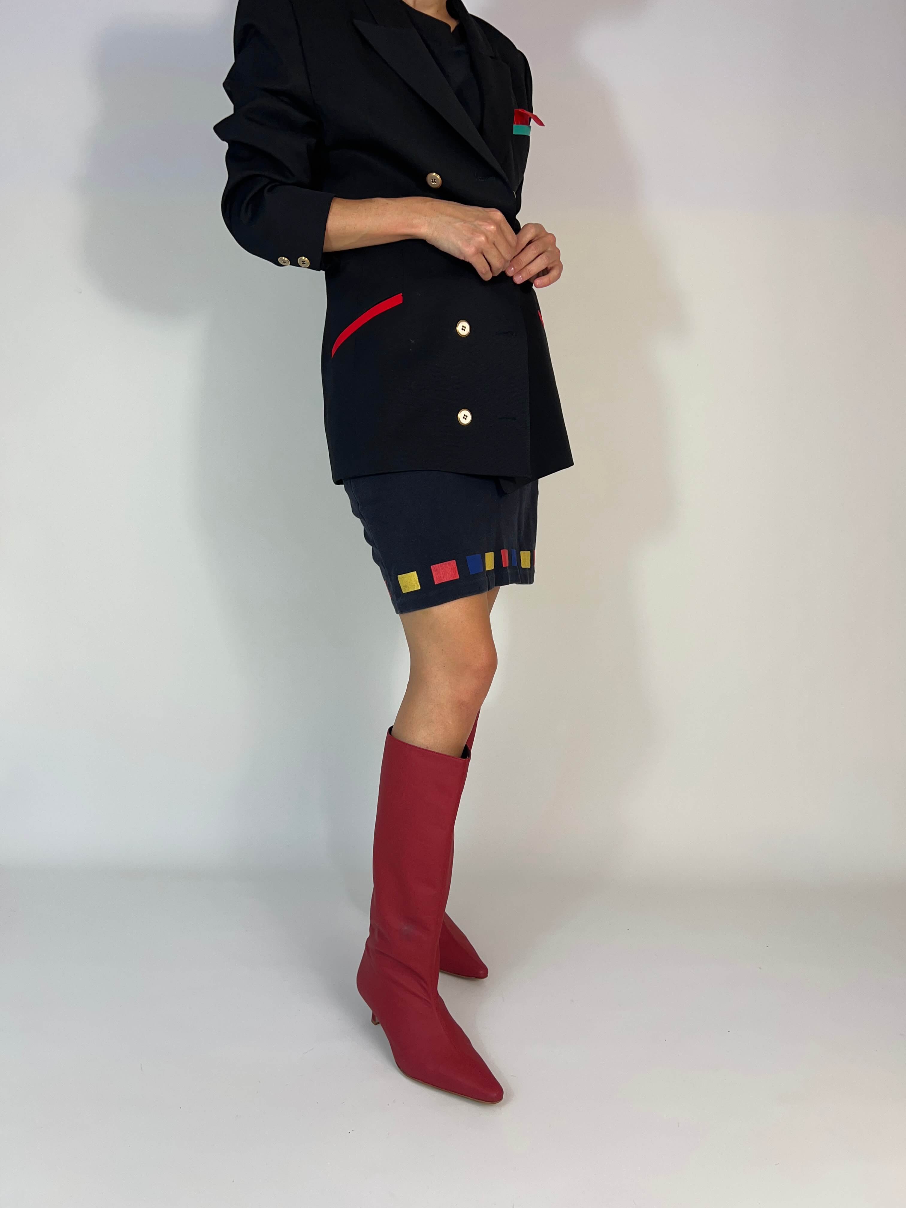 Momoc Rioja burgundy knee high boots worn model black military blazer autumn winter outfit lifestyle | Momoc Shoes