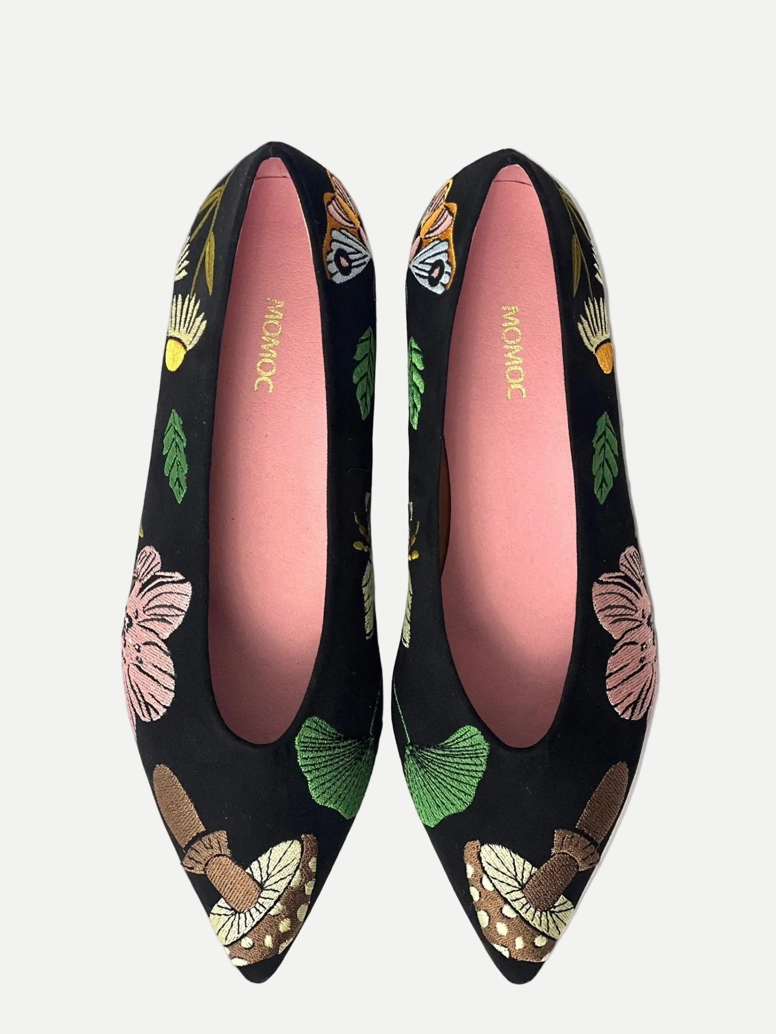 Bolboreta colorines ballet flats pair top view multicolor embroidery handmade Spain | Momoc Shoes